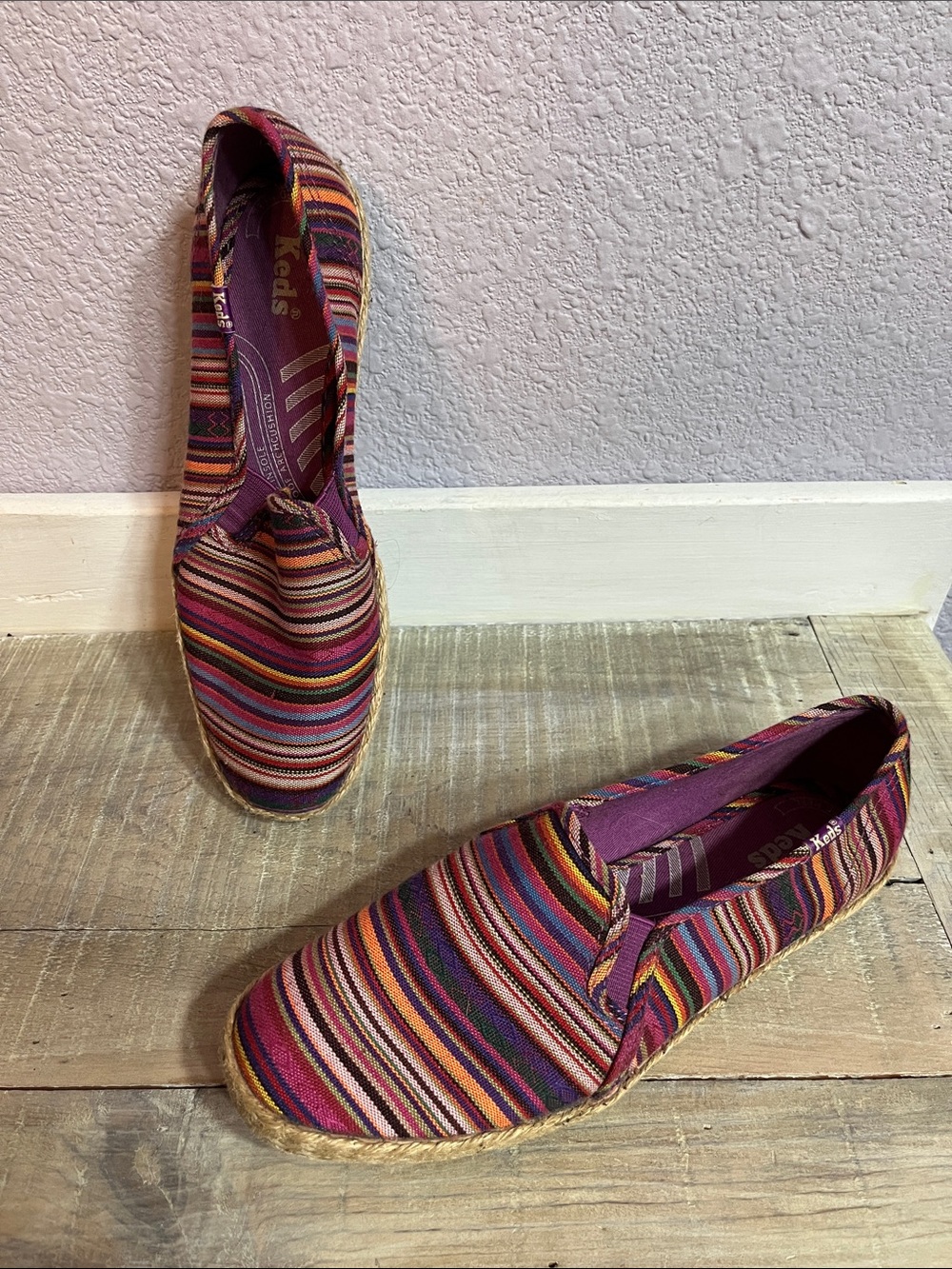 Keds Y2 K Pink Multicolor Striped Espadrille Slip-On Sz 7.5